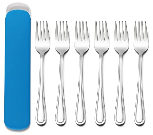 Joyfair Kids Forks Set of 6, Stainless Steel Children Forks Set with Blue Case, Small Toddler Dessert Cutlery Ideal for Home/Garden/Party/Preschools, Round Fork Tines, Rust Free & Dishwasher Safe