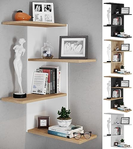 VCM Holzregal hängend | platzsparendes Regal | Maße: H. 180 x B. 21 x T. 20 cm | Elegantes Regal hängend | Aufbewahrungsregal | Bücherregal | Wandboard - Regal Balos Schwarz