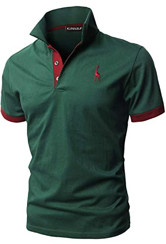 KUNJLELP Men's Regular-Fit Cotton Pique Polo Shirt Short Sleeve Golf Polos,Green,M