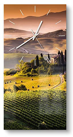 DEQORI Glasuhr | horizontal 30x60 cm | Motiv Toskana Panorama | große XXL Design Uhr aus Glas | leise Wanduhr für Wohnzimmer & Küche | moderne Hingucker Uhr für die Wand