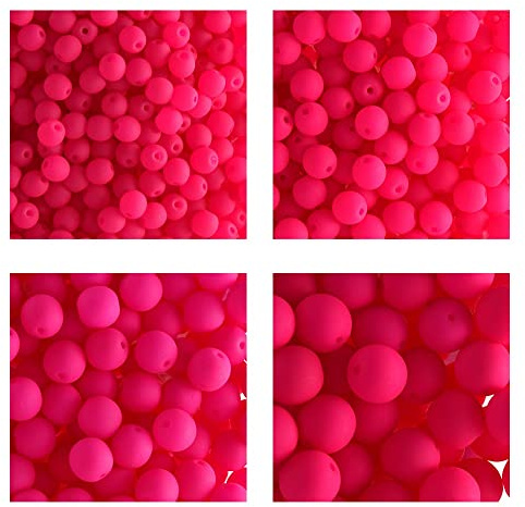 Lot de 275 perles tchèques rondes en verre rose fluo (UV-Active) de 3 mm, 4 mm, 6 mm, 8 mm. Total de 275+