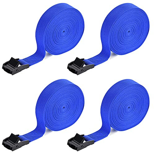 Kshineni 4 Pcs Ratchet Tensioning Belts, 6m x 25mm Heavy Duty Lashing Straps with Buckle for Trucks, Cargo, Motorcycle, Trailer, Luggage (Blue)