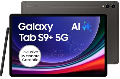 Samsung Galaxy Tab S9+ AI-Android-Tablet, 5G, 512 GB / 12 GB RAM, MicroSD-Kartenslot, Inkl. S Pen, Simlockfrei ohne Vertrag, Graphit, Inkl. 36 Monate Herstellergarantie [Exklusiv bei Amazon]