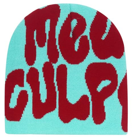 AMOFIA Damen Y2K Beanie Warm Bonnet Strickmütze Unisex Me Culpa Winter Caps für Geschenk, Grün und Weinrot, Einheitsgröße