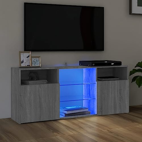 Meuble TV suspendu avec lumières LED - Gris Sonoma - 120 x 30 x 50 cm