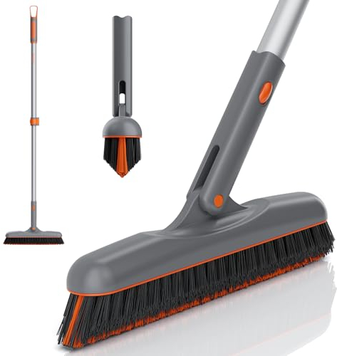 eazer Grout Brush with Long Handle - Upgrade, 180°Rotation Tile Grout Cleaning Tool, V-Shape Shower Scrubber Cleaner Stiff Bristle for Cleaning Bathroom Wall, Baseboards, Tile Floors - 53in
