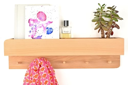 Natuhr Garderobe Holz Porter Regal Wand Flurgarderobe mit Ablage Eiche (50 cm Länge, Buche geölt)
