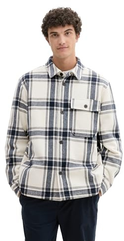 TOM TAILOR Denim Herren Cosy Flanell Overshirt Jacke mit Karomuster ,32517 - beige wool check, XXL