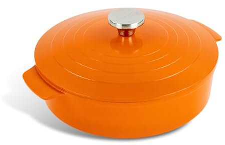 Scoville EXPERT Neverstick+ 26cm Shallow Casserole, 3.2L, Non Stick Casserole Dish with Lid, Suitable for All Hobs and Ovens, Lightweight Thick Gauge Aluminium, Dishwasher Safe, PFOA Free, Orange