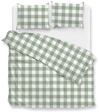 Zo!Home Cotton Bettwäsche 200x200 Quattro di Lino Moss Green grün weiß kariert