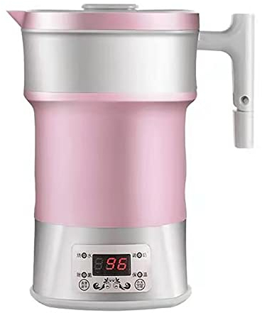 Hervidor Eléctrico Plegable De 110V-220V, Hervidor Eléctrico De Viaje De Silicona De 800W, Caldera De Agua Caliente Con Control Termostático Plegable Para Café, Té, Enchufe De La UE(Rosa)