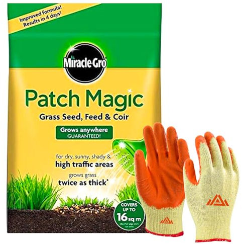 Miracle Gro Grass Seed 3.6 kg - Grass Seeds Fast Growing Lawn Feed and Coir With Perfectonish Gloves 48 Patches