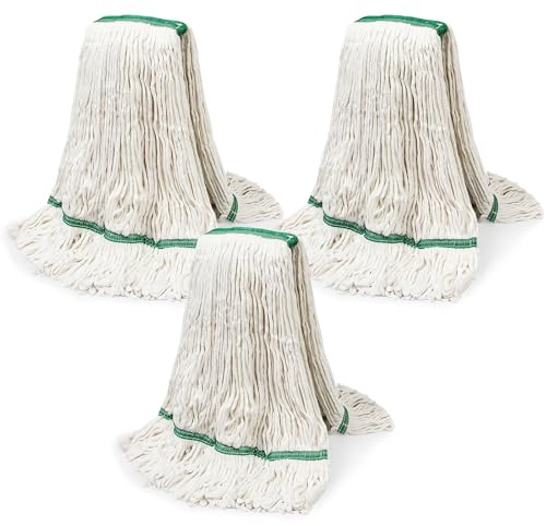Lot de 3 têtes de balai à franges de rechange en coton industriel résistant pour la maison, le garage, le bureau et la cuisine, 567 g