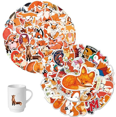 110 Stück Fuchs Sticker,Niedlich Fox Aufkleber,Wiederverwendbar Aufkleber Tiere,Füchse Aufkleber Pack,Tiere Anime Sticker,Geeignet für Laptops Skateboards Autos Gepäck Karten