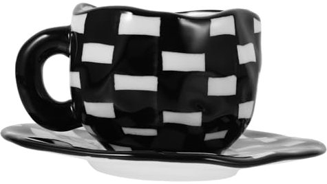 Garneck Elegantes Keramiktassen-set Im Schachbrett-stil Untertasse Kaffee-/teetasse Paar Für Den Persönlichen Gebrauch