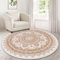 SHACOS Boho Teppich Rund 120 cm, Beige, Waschbar, rutschfest, Kurzflor, Wohnzimmerteppich, Flauschiger Runder Teppich für Schlafzimmer, Kinderzimmer, Badezimmer