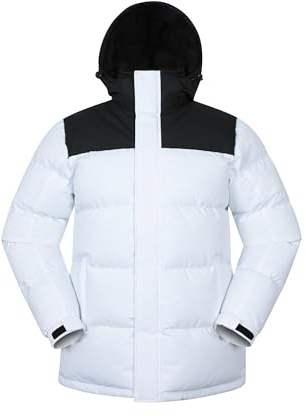 Mountain Warehouse Snow Mens Jacket - Water Resistant Raincoat, Adjustable Hood, Hem & Cuffs, Warm Puffer Coat - Best for Winter Travelling, Walking & Daily Use Monochrome XL