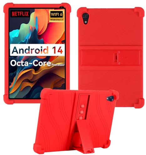 HminSen Case for Urao C107/Jeazans OC101/C107 Android 14 Tablet 10.1 Inch 2024, Kids Friendly Soft Silicone Stand Cover for HiGrace C107/ZOFYWNAS C107/Freeski C107/Pswarfd Tablet 10 inch (Red)