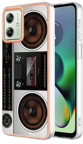 XYZNTMF for Moto G54 Phone Case Motorola Moto G54 Shockproof Case Soft Silicone Bumper Plated Gold Edges Anti-Scratch Anti-Fall Protective Cover Case, Radio