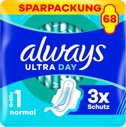 Always Ultra Day Damenbinden Normal (Größe 1) Mit Flügeln 68 Stück, Super Saugfähig Und Ultra Dünn, Für Die Periode