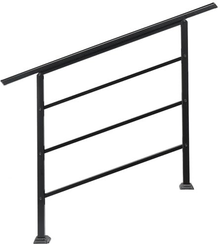 Bonnlo Outdoor Handrail Fit 3 to 4 Steps, Adjustable Hand Rails for Outside Stairs, Galvanized Iron Handrail for Garden Porch, Straight Ends