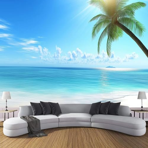 JEDTAKCT Resort Beach Panel Wallpaper 138X101 Photo Wallpaper Palm Trees Wall Mural Wallpapers Neutral Art Deco Poster Picture Wallpapers for Living Room Wall Bedroom Ceilings