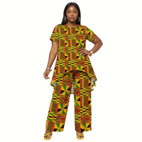 MHJHBBE Women's Plus Size 2 Piece Sets for Curvy Women Sexy Fall Long Sleeve Tops Wide Leg Pants Sets Sweatsuits Casual Tracksuits Traditional African Two-piece Set (pack of 2)