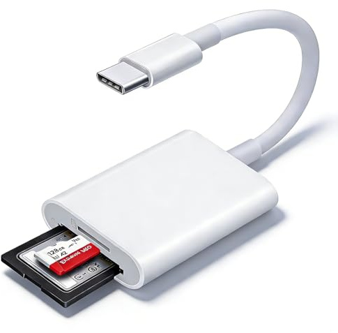 USB C SD Card Reader, Dual Slot Memory Card Reader, USB C to SD card OTG Adapter for iPhone 15 16/iPad/MacBook/Mac Trail Camera Memory Card Reader and More Type-C Devices, Plug & Play