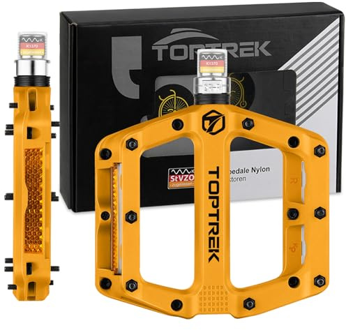 toptrek Fahrradpedale mit StVZO Reflektoren, Pedale Fahrrad Nylon Composite Flatpedale, 3 Bearing rutschfest MTB Pedale, 9/16 Zoll Fahrrad Pedalen Set für Rennrad/Mountainbike/Trekking/E-Bike