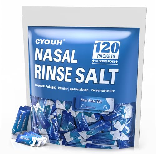 CYOUH 120 Stück Vakuumverpackte Salzlösung Beutel für Nasenspülung (2,34g) - Nasendusche Salz für Neti Pot, Nasenreinigungssystem - Individuell verpackte Kochsalzlösung Refill-Pads