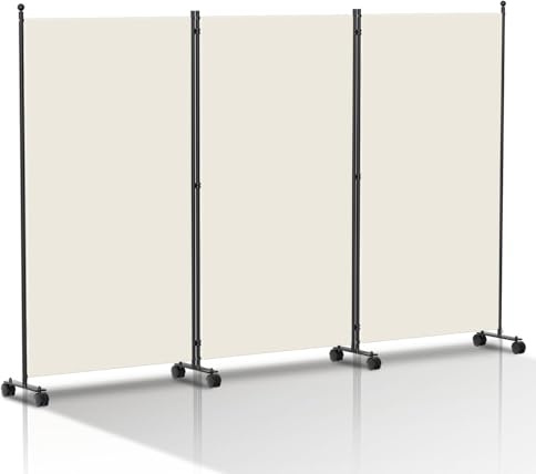Peviasot Paravent auf Rollen 263x181cm - Raumteiler 3 Teilig Beige für Großraum, Zimmerteilung Indoor | Spanische Wand Klappbar Sichtschutz (Beige)