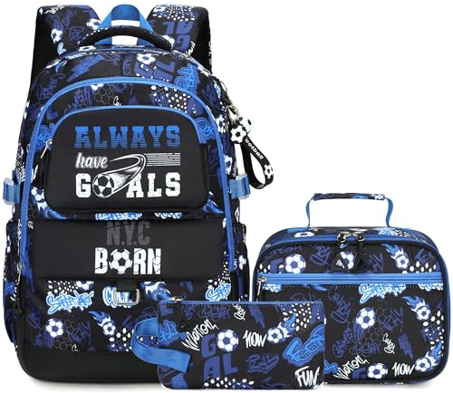Makukke Schulrucksack Set für Teenager Jungen, Schultaschen mit Brotdose und Federmäppchen, Geschenke Coole Schulranzen für Grund und Mittelschüle