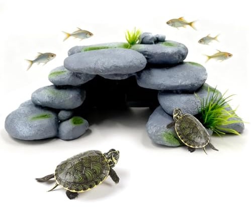 inheming Aquarium Deko Groß, Aquarium Deko Höhle mit Grün Gras, Mountain Polyresin Landschaft Fish Tank Resin Decorate, Felsenhöhle Rock Cave Dekoration 23cm*12.5cm*7.5cm