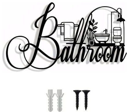AXXIMENG Bathroom Wall Art Metal Decor Farmhouse Rustic Metal Decorative Funny Bathroom Sign Wall Decor Washroom Sign for Home Ornament Washroom Dorm Hotel and Apartment