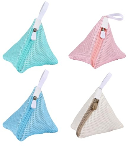 4 Pcs Small Triangle Laundry Bags | Homiladi Laundry Net Bag with Zip & Hanging Loop for Washing Machine | Mini Travel Wash Mesh Bags for Bras, Socks, Underwear, Masks, Delicates