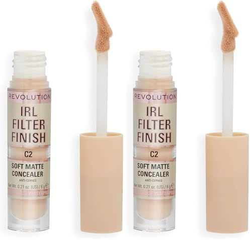 Makeup Revolution IRL Filter Finish Concealer, Medium to Full Coverage, Matte Finish, C2, Fair Skin Tones, 6g (Pack of 2)