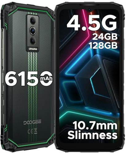 DOOGEE Blade 10 Energy Outdoor Handy Android 15, 24GB RAM/128GB ROM(2TB), 4.5G 6150mAh Akku, 10,7mm ultradünn Outdoor Smartphone, 6.56 HD+90Hz,16MP+8MP Kamera, 3 Card Slots/NFC/Face ID/OTG/IP68