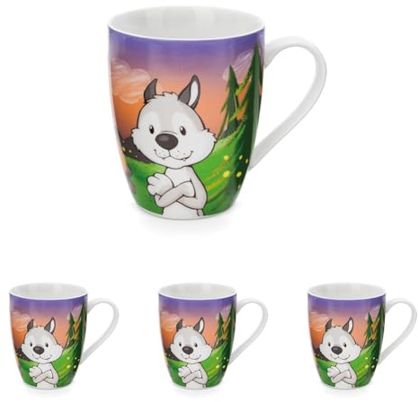 NICI Tasse Wolf Winny & Streifenhörnchen Jojo 310ml Porzellan bunt - Teetasse Kaffee-Tasse Porzellantasse Henkeltasse Tasse Mug mit Henkel für Kalt- und Heißgetränke, Kaffee, Tee, Milch, Kakao
