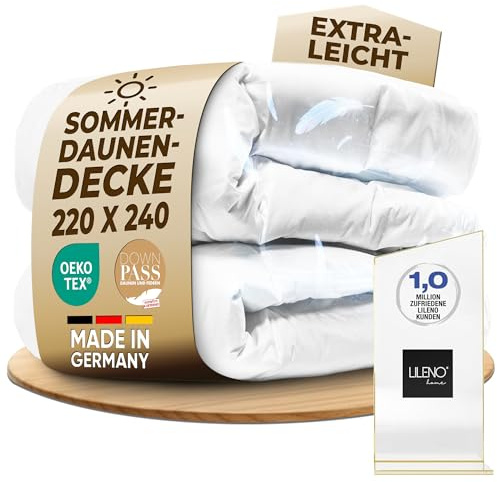 LILENO HOME Bettdecke 220x240 Daunen (90% Daunen / 10% Federn) – | Flüsterleise & Wolkenweich – extra leichte Bettdecke 220x240 – Made in Germany, Oeko-Tex & 60 °C Waschbare Sommerdecke
