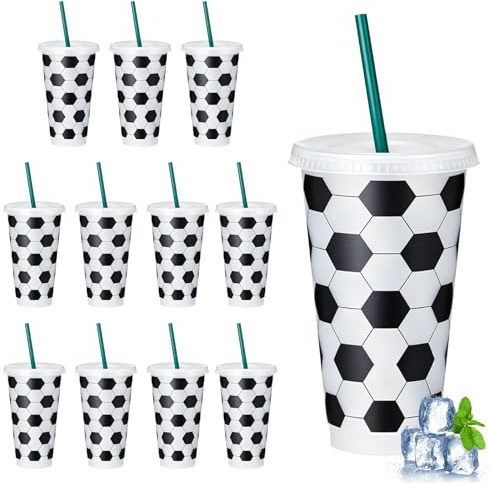 Fouvin Lot de 12 gobelets en plastique réutilisables de 710 ml avec couvercle et paille, sans BPA, pour adultes et enfants, pour boissons froides et café glacé
