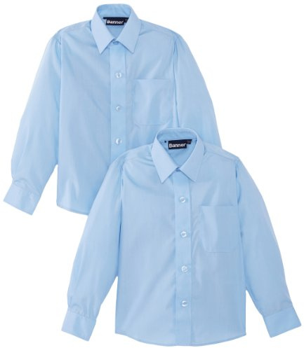 Blue Max Banner Boy's Twin Pack B Long Sleeve School Shirt, Blue, 16 Collar