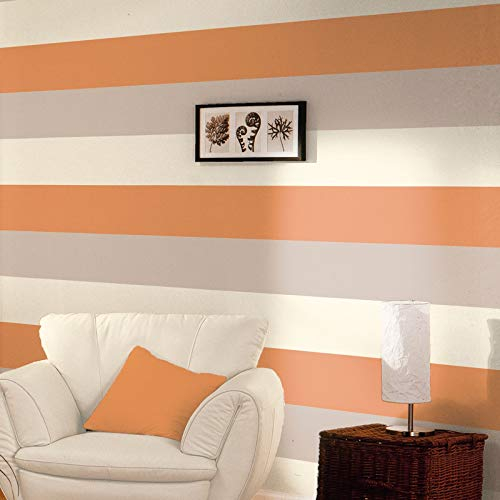 Direct Wallpapers - Tapete Streifen 3 Farben Gestreiftes Motiv Strukturierte Designer Vinyl Tapeten Rolle - Orange Kaffee Cremefarben E40915