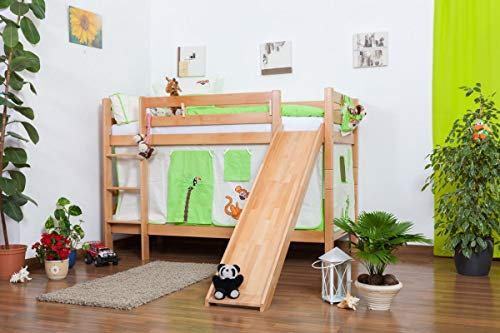 Kinderbett Etagenbett Moritz Buche Vollholz natur massiv mit Rutsche inkl. Rollrost - 90 x 200 cm, teilbar
