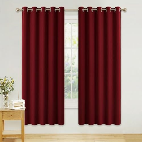 PONY DANCE Red Christmas Curtains - Thermal Insulated & Room Darkening Blackout Curtains & Drapes with Eyelet for Living Room & Party, 2 Panels, Width 66 Inch x Drop 72 Inch