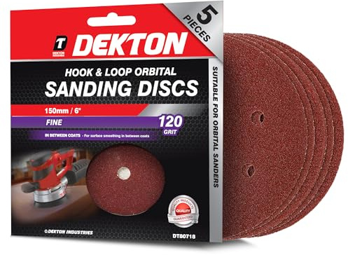 Dekton 5PC Hook and Loop Orbital Sanding Discs 150mm/Extra Coarse - 120 Grit | Ideal for Orbital Sanders | Multi-Surface Use on Wood, Metal, Plaster, Plastics & Paint | Heavy-Duty Sanding Performance