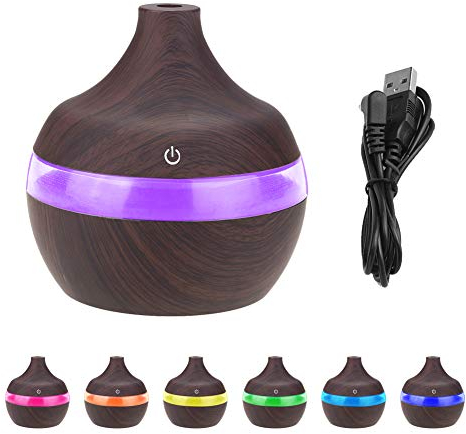 300 ML Ultrasonic Humidifier Deep Wood Grain Essential Oil Cool Air Mist Diffuser Colorful LED Night Light with USB Cable for Home Office Car Spa Yoga Baby Room