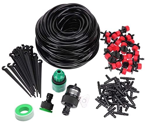 Kalolary 50ft Drip Irrigation Kits Accessories Plant Watering System Adjustable Home Garden Patio Misting Micro Flow Drip Irrigation Misting Cooling System