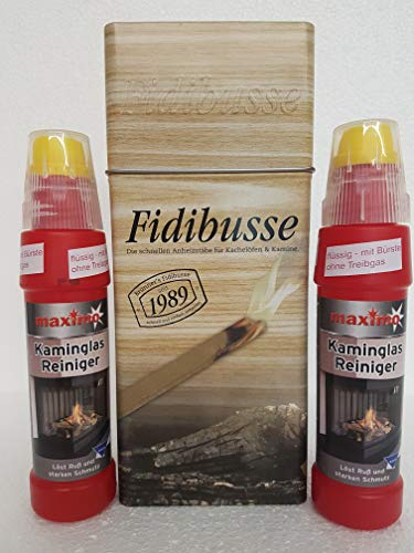 Fidibusse Brunner Geschenkdose 50 Stück Ofenanzünder Grillanzünder Anzünder + Kaminglas Reiniger Gel mit Bürste, 2 Flaschen á 200ml