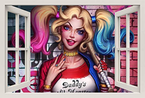 Unified Distribution Harley Quinn - Wandtattoo mit 3D Effekt, Aufkleber für Wände und Türen Größe: 92x61 cm, Stil: Fenster