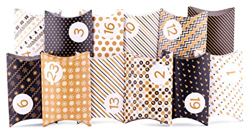 Adventskalender zum Befüllen Pillow gold 24 Geschenkboxen Schachteln Weihnachten, Weihnachtskalender DIY Bastelset inkl. Adventszahlen Aufkleber von pajoma